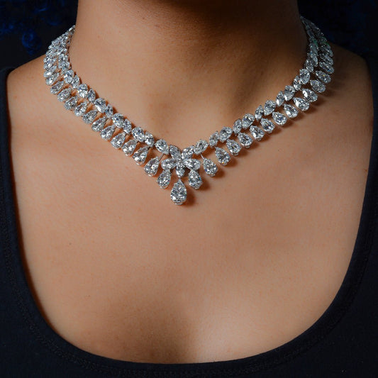 Diamond Drop Mixed Shape Couture Statement Necklace